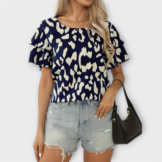 Camiseta Abuline de cuello redondo para mujeres con estampado de leopardo