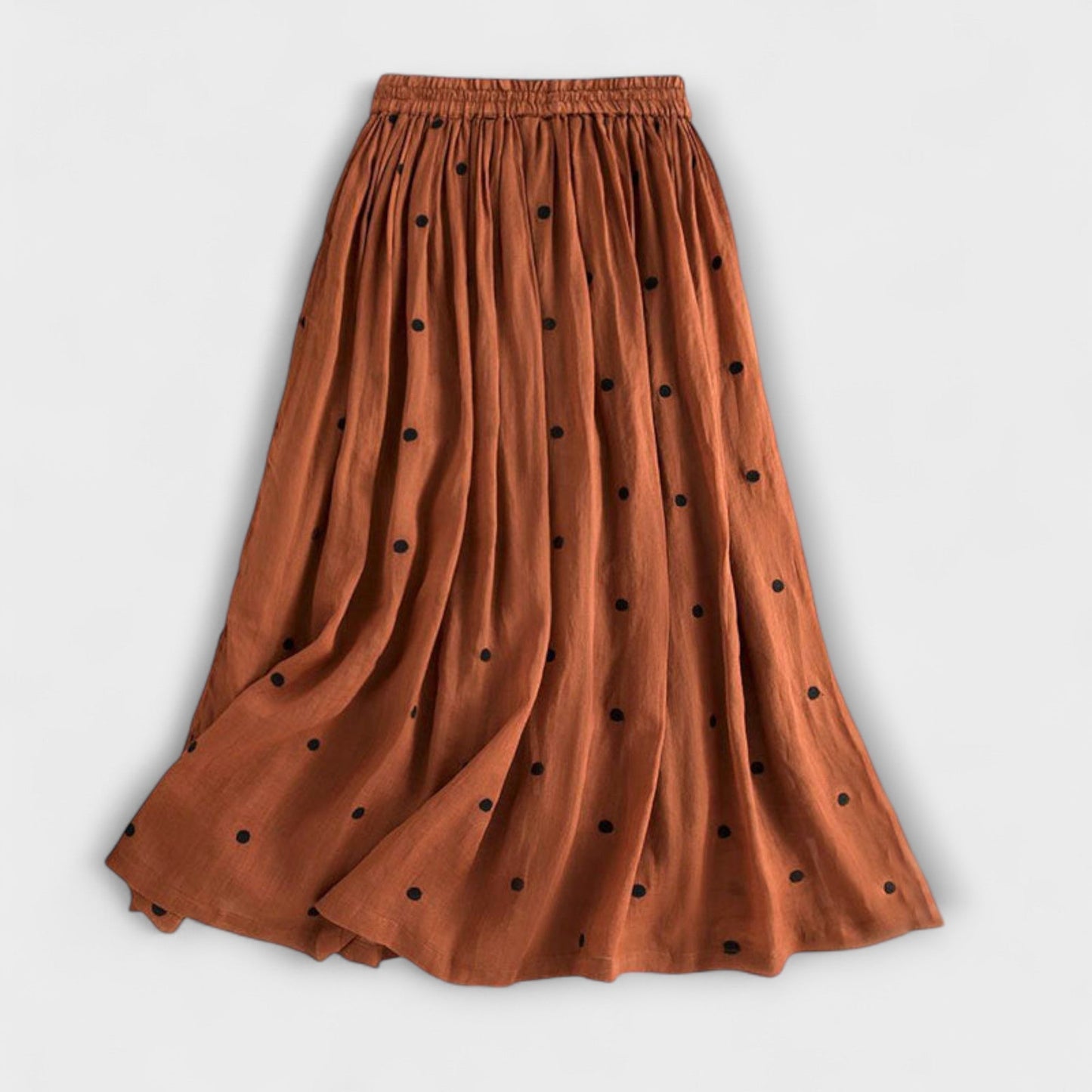 Falda maxi de lunares en mezcla de lino y algodón