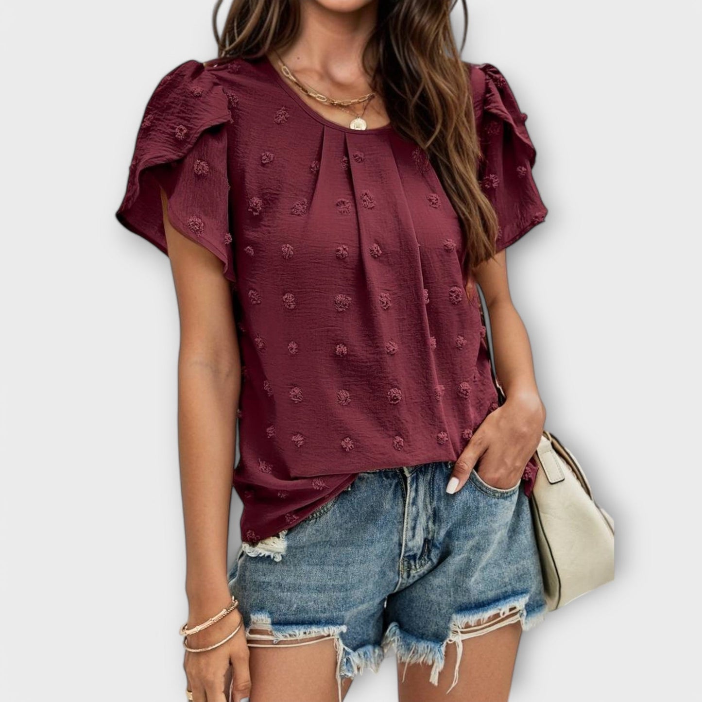 Camisa Charlotte con mangas florales estilo Swiss Dot