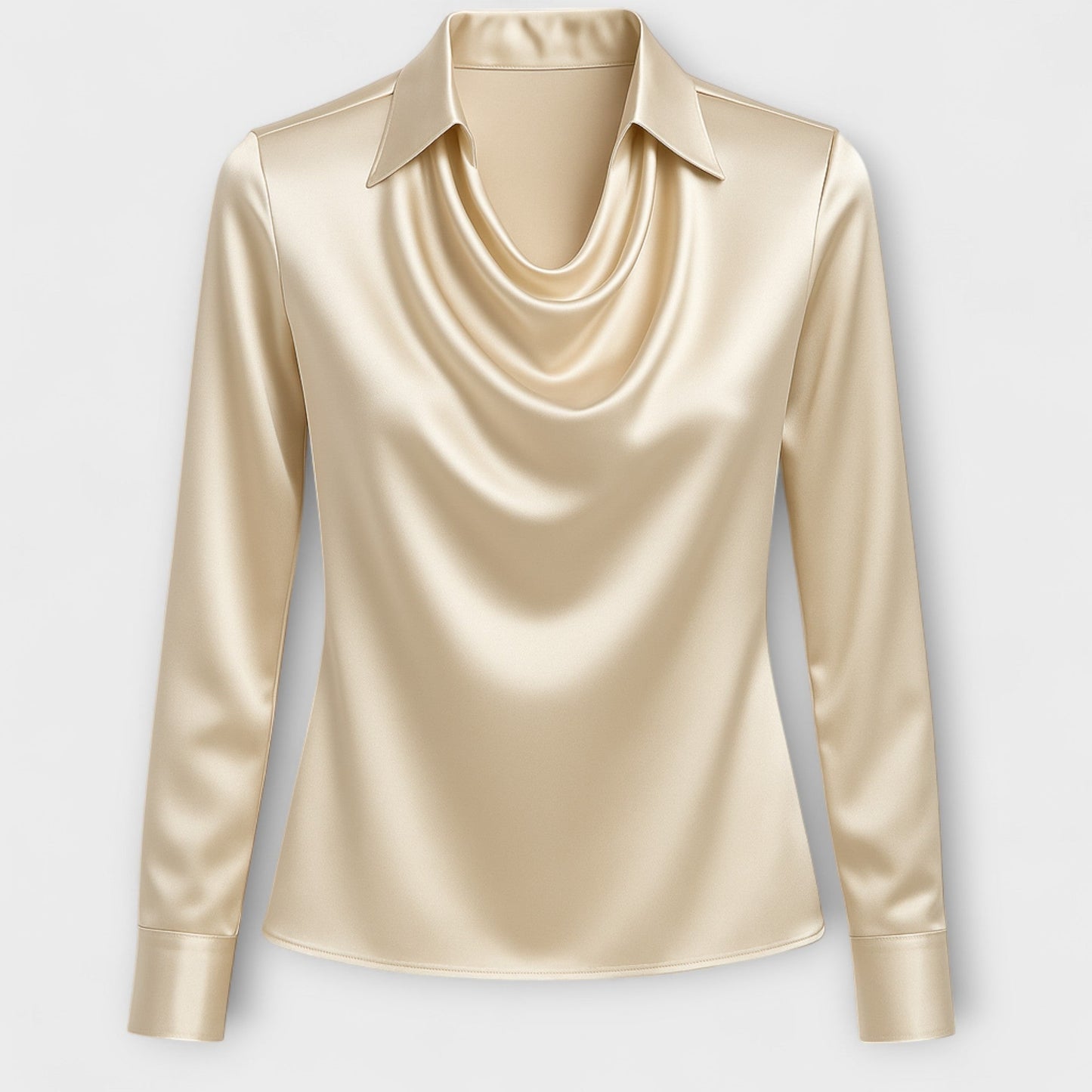 Camisa blanca brillante con cuello con volantes
