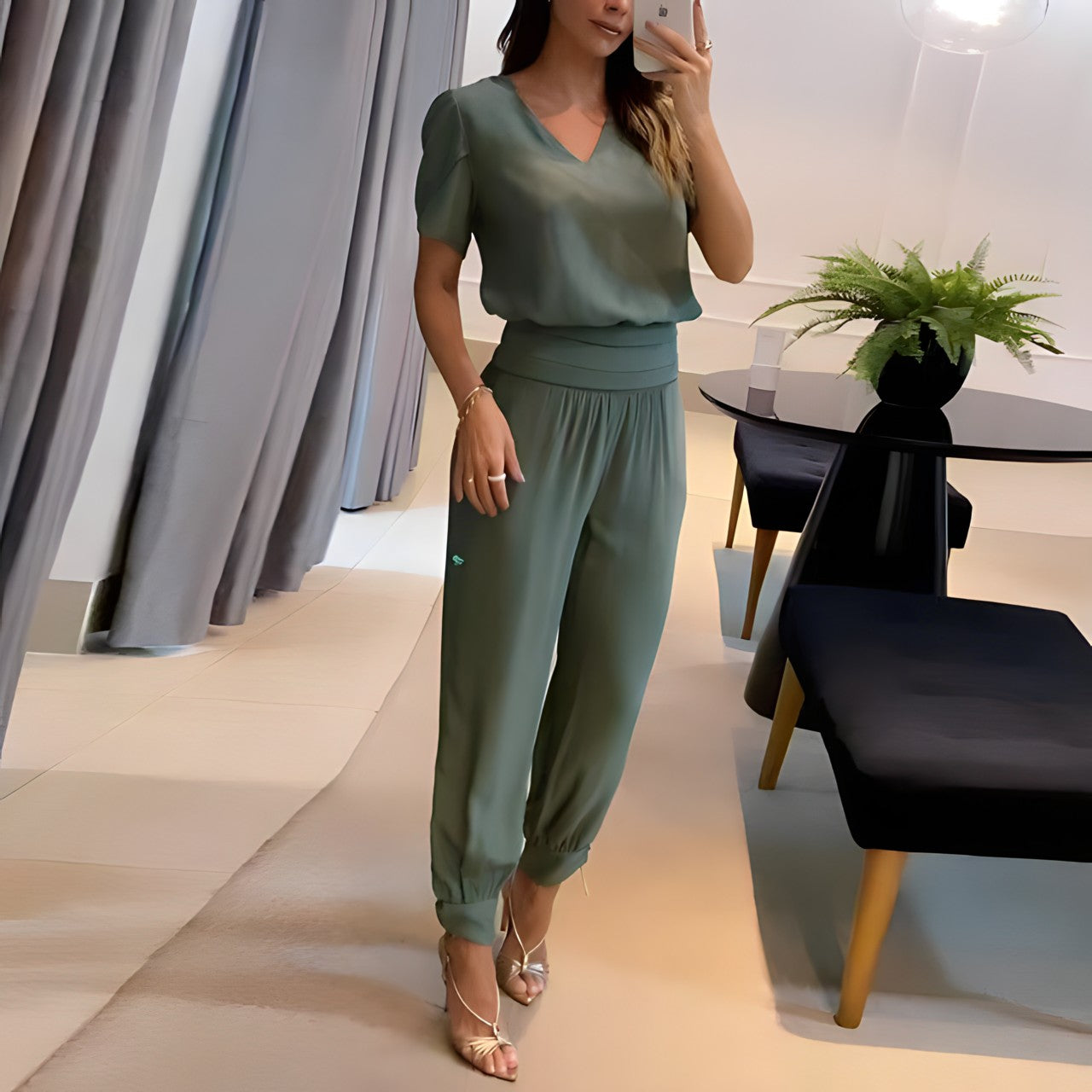 Elena - Conjunto de camisetas y pantalones a la moda con cobertura de abdomen