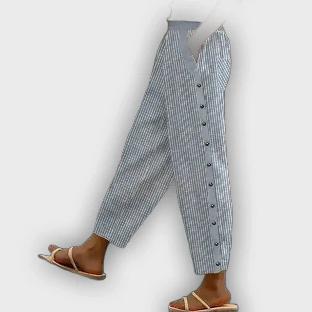 Pantalones de lino ligeros con rayas - cómodos y a la moda