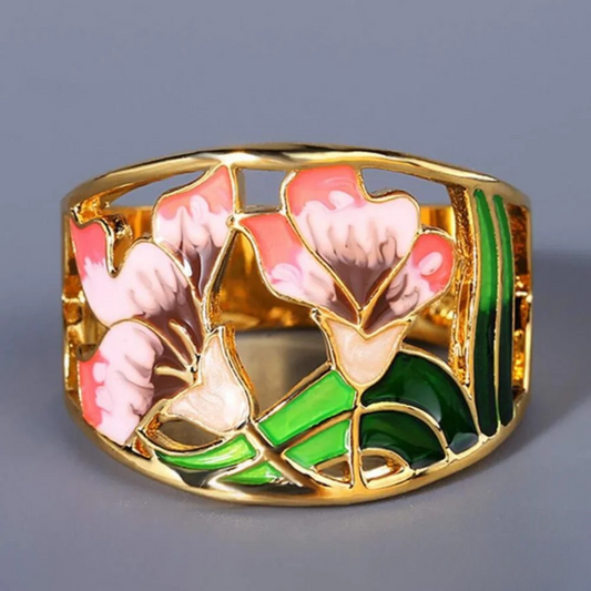 Anillo de oro floral retro