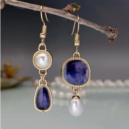 Pendientes retro con piedra azul - Joyería Laura