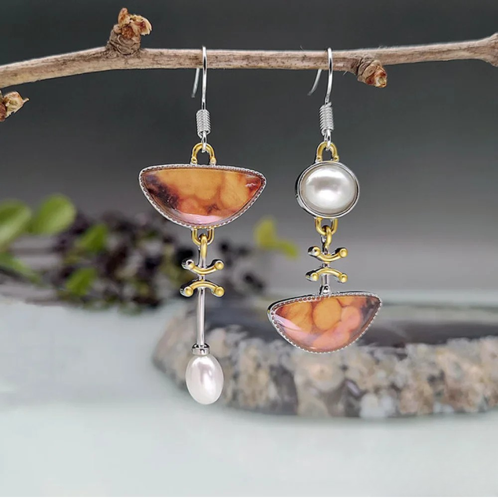 Pendientes de piedra naranja naturales en estilo retro