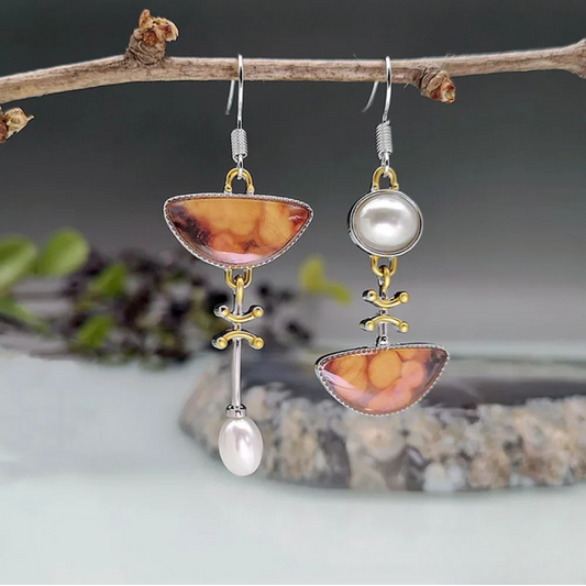 Pendientes de piedra naranja naturales en estilo retro
