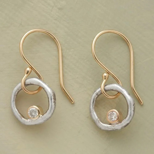 Pendientes vintage de oro y plata con circonita