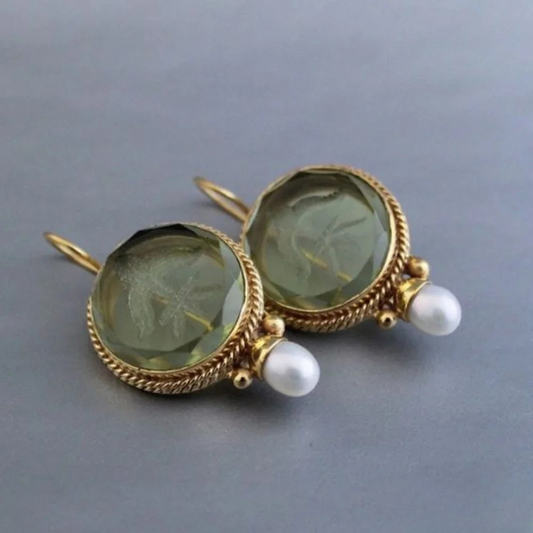 Pendientes de piedra verde vintage de lujo