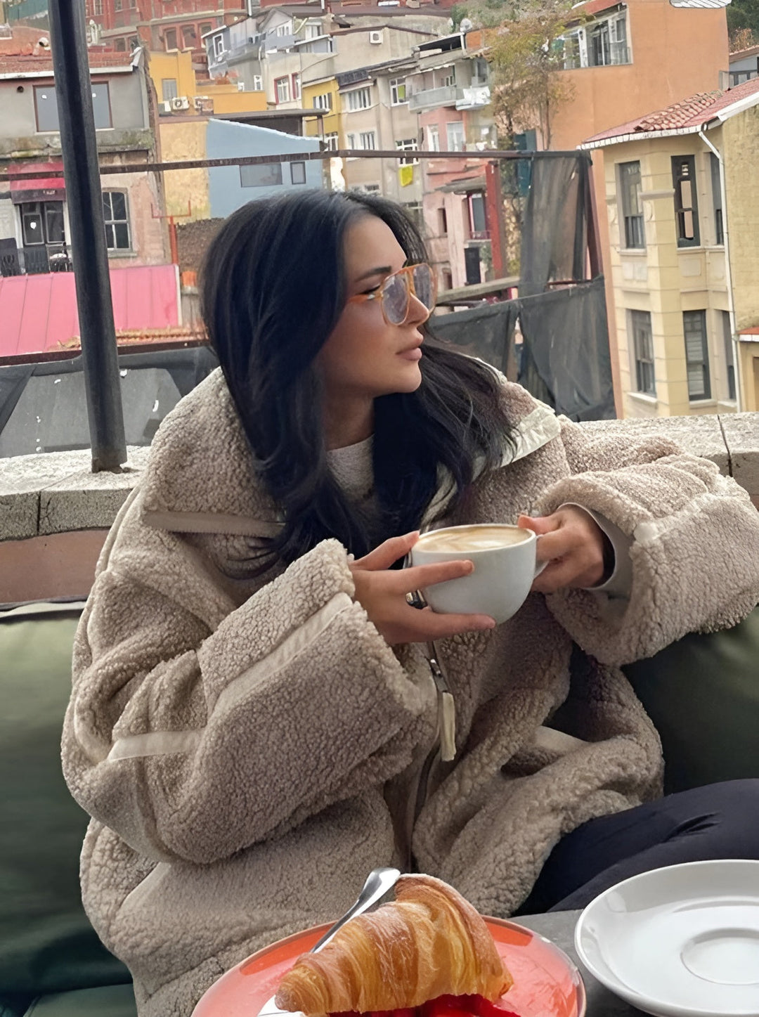 Gwyneira - Abrigo de teddy oversized para mujer con cremallera