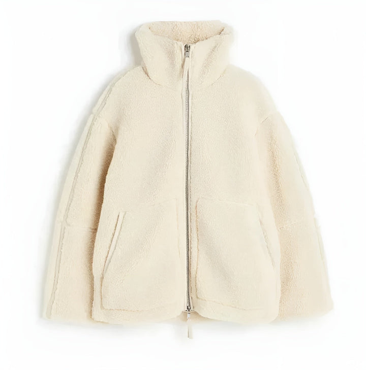 Gwyneira - Abrigo de teddy oversized para mujer con cremallera