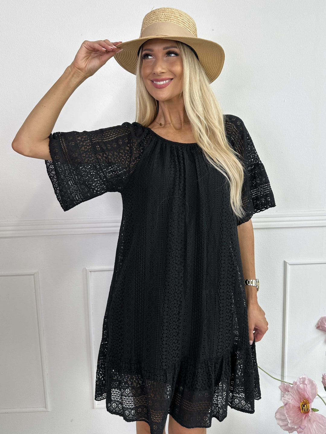 Vestido de encaje suave de algodón con mangas