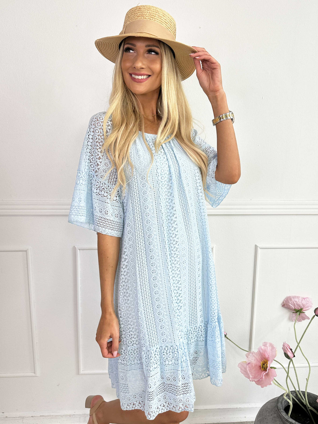 Vestido de encaje suave de algodón con mangas