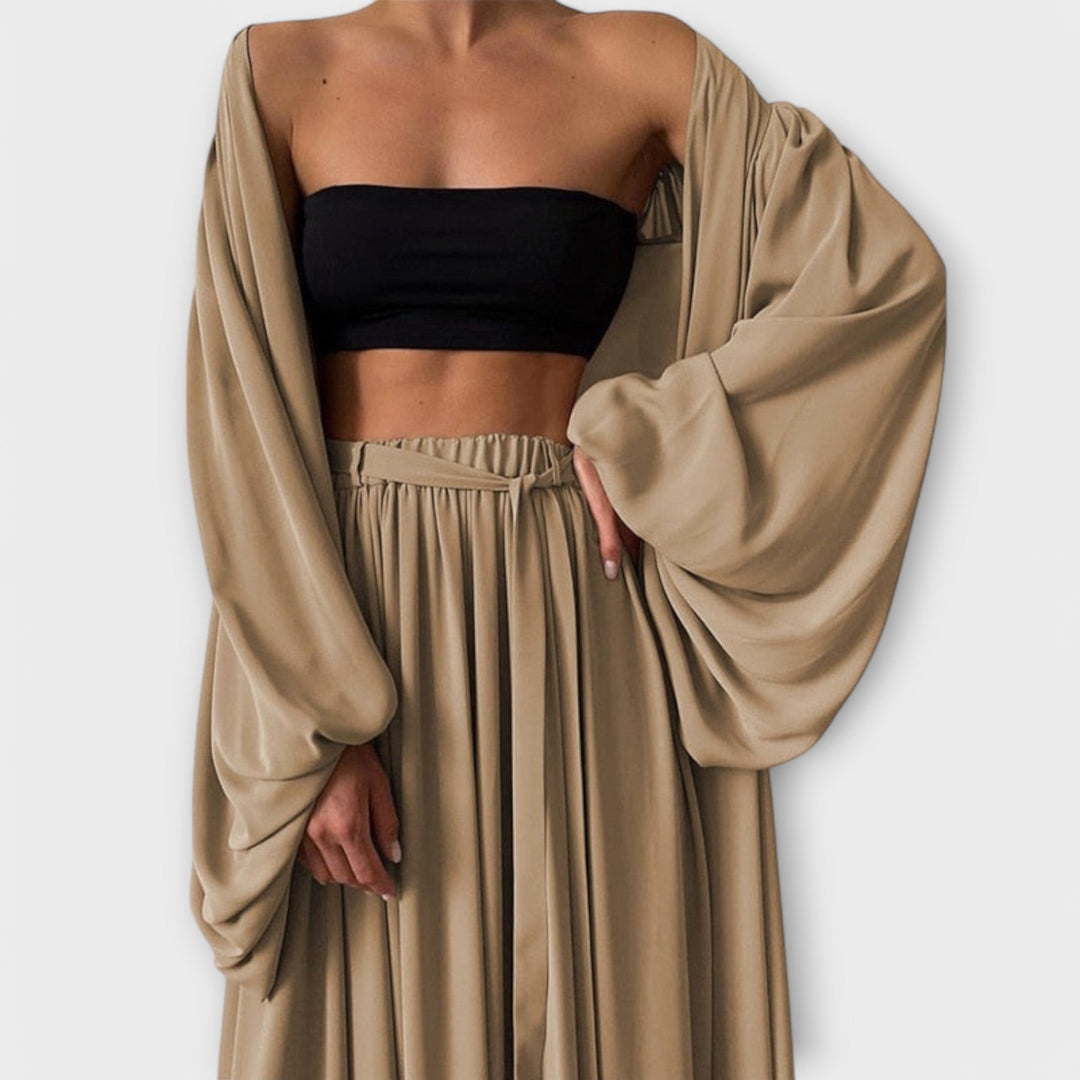 Lomara – Conjunto Luangwear de tres piezas con kimono