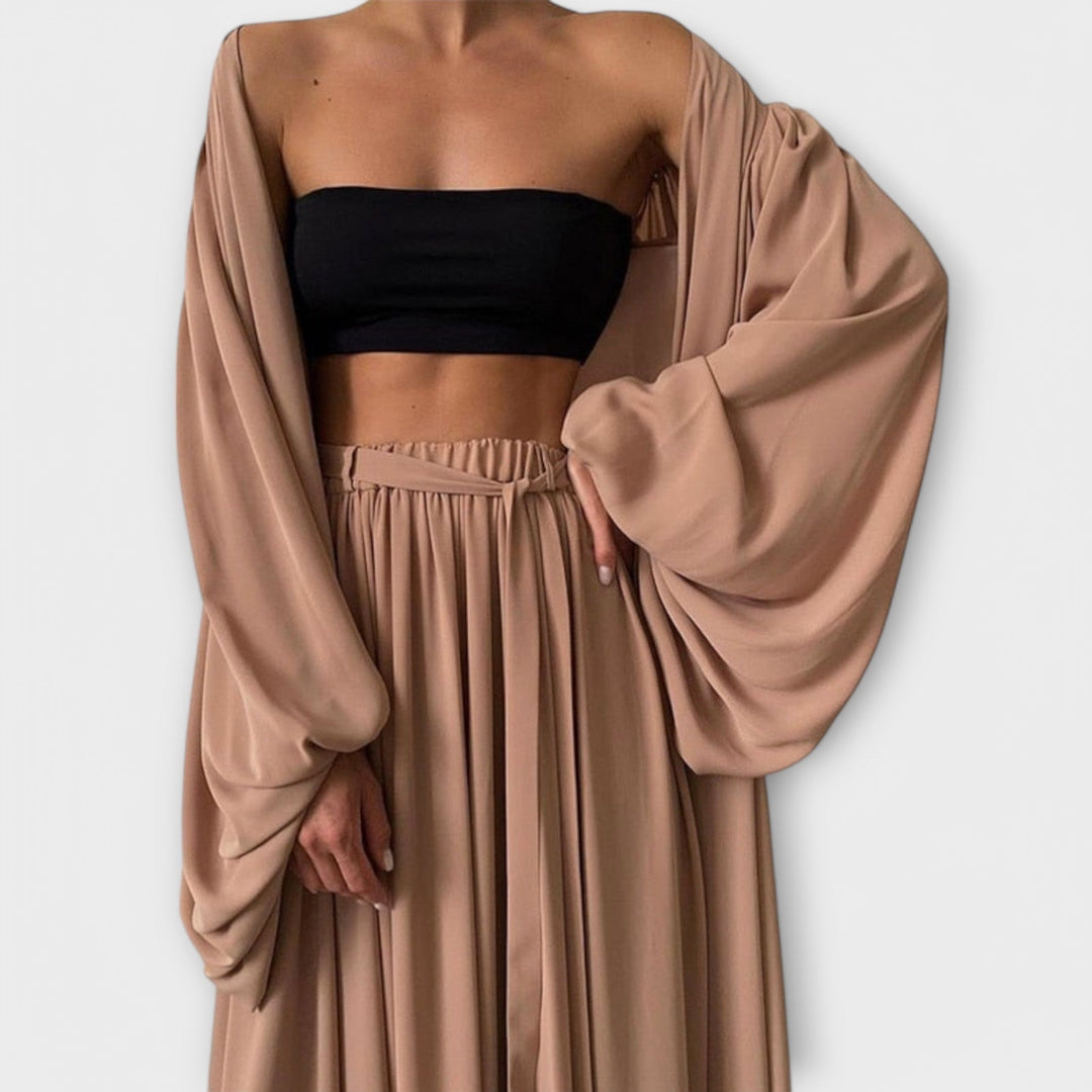 Lomara – Conjunto Luangwear de tres piezas con kimono