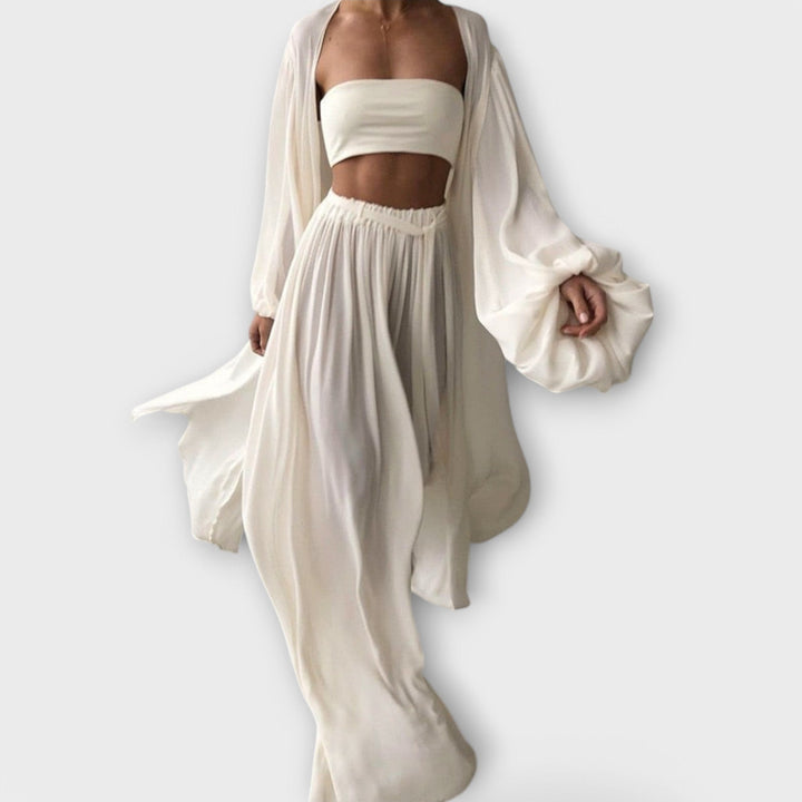 Lomara – Conjunto Luangwear de tres piezas con kimono