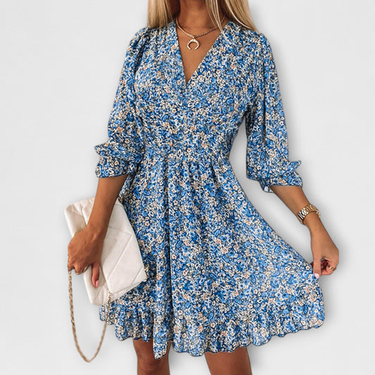 Vestido de flores con mangas abullonadas para mujeres