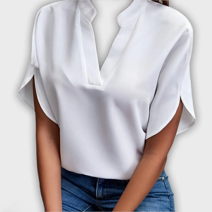 Camisa elegante para mujeres de algodón poliéster con mangas cortas