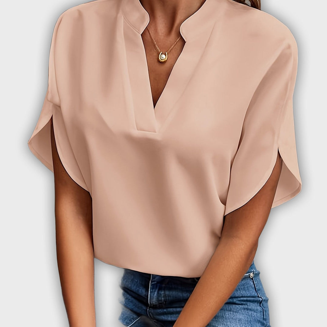 Camisa elegante para mujeres de algodón poliéster con mangas cortas