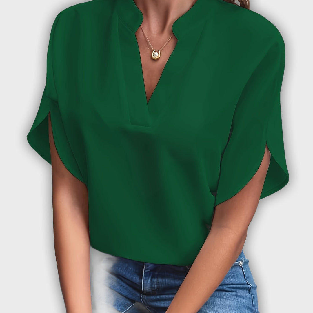 Camisa elegante para mujeres de algodón poliéster con mangas cortas