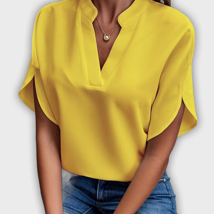 Camisa elegante para mujeres de algodón poliéster con mangas cortas