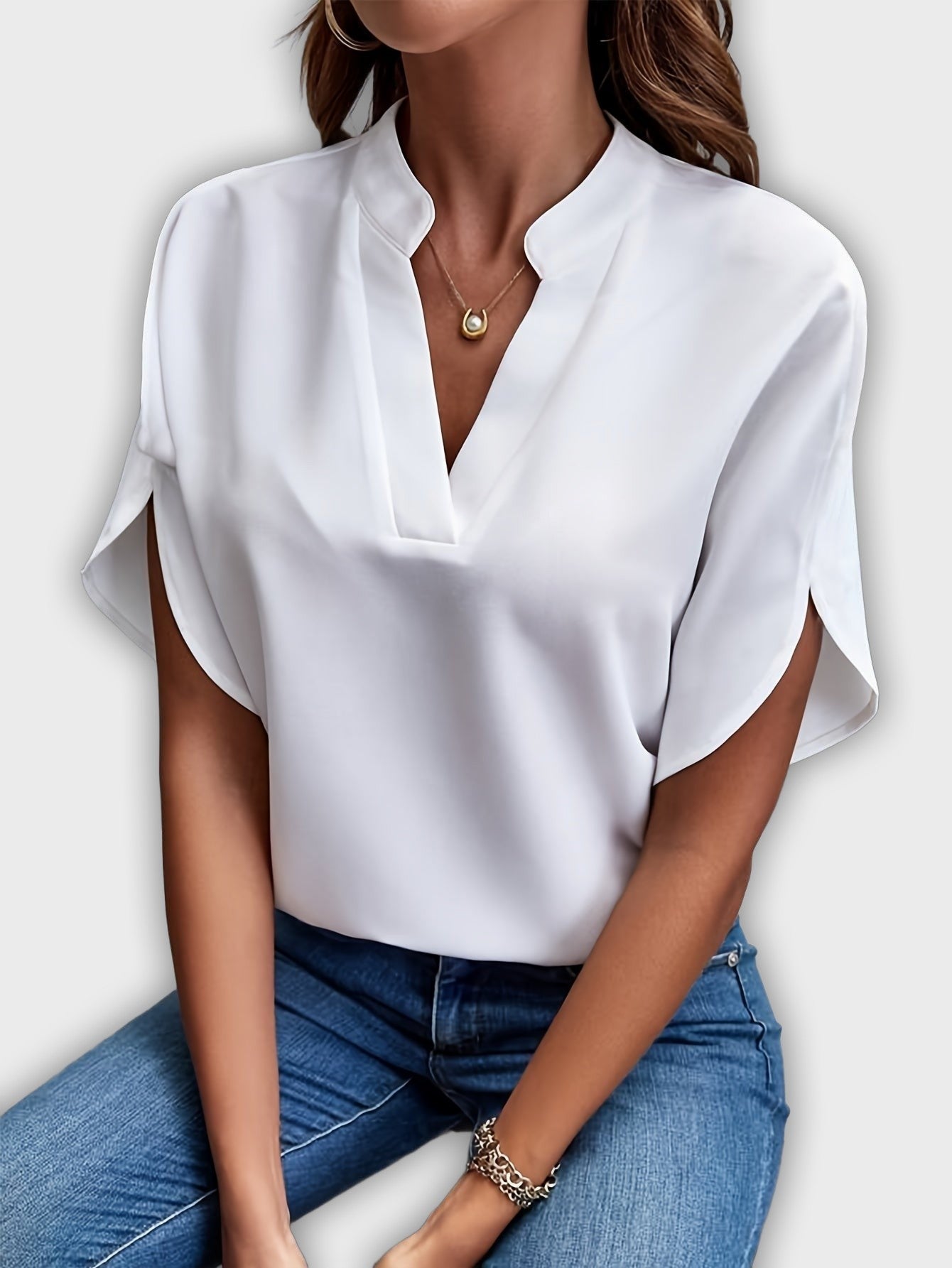 Camisa elegante para mujeres de algodón poliéster con mangas cortas