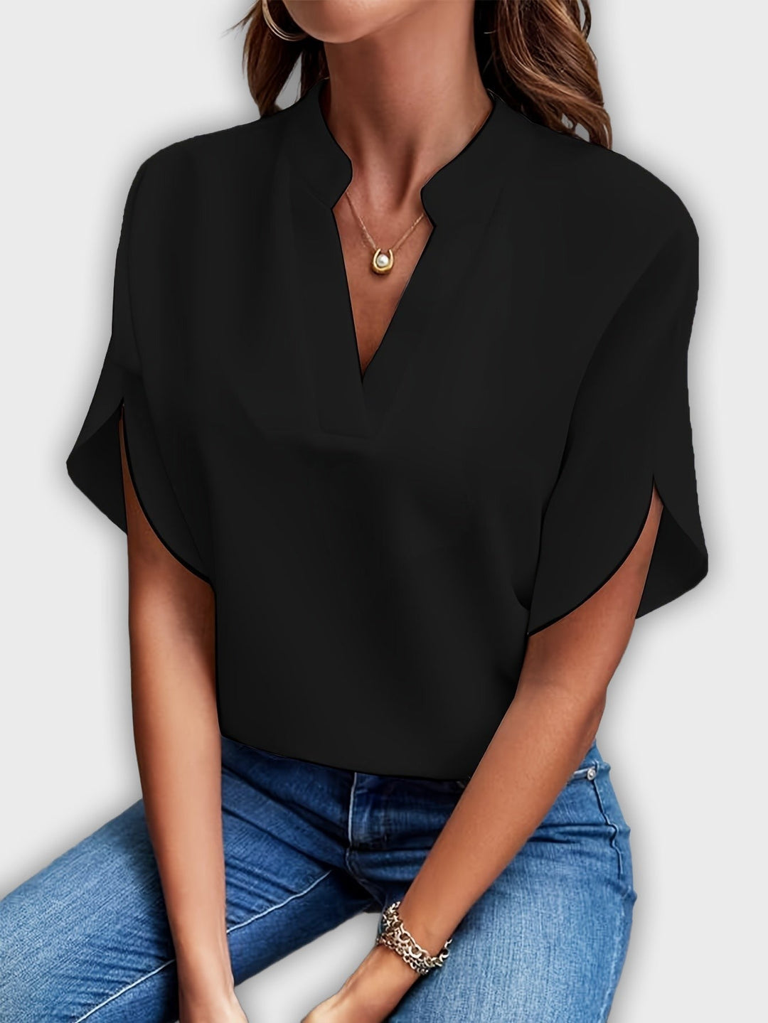 Camisa elegante para mujeres de algodón poliéster con mangas cortas