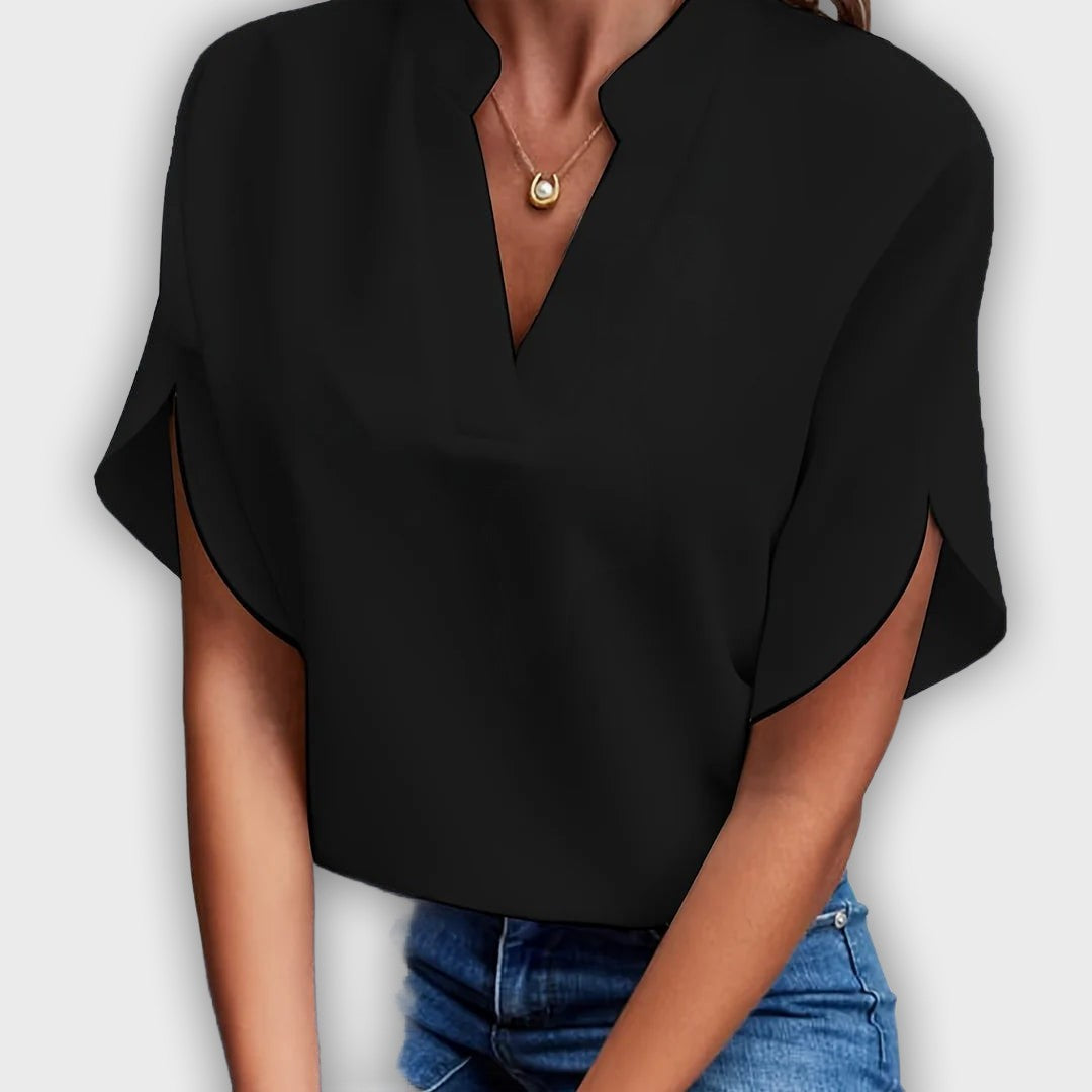 Camisa elegante para mujeres de algodón poliéster con mangas cortas