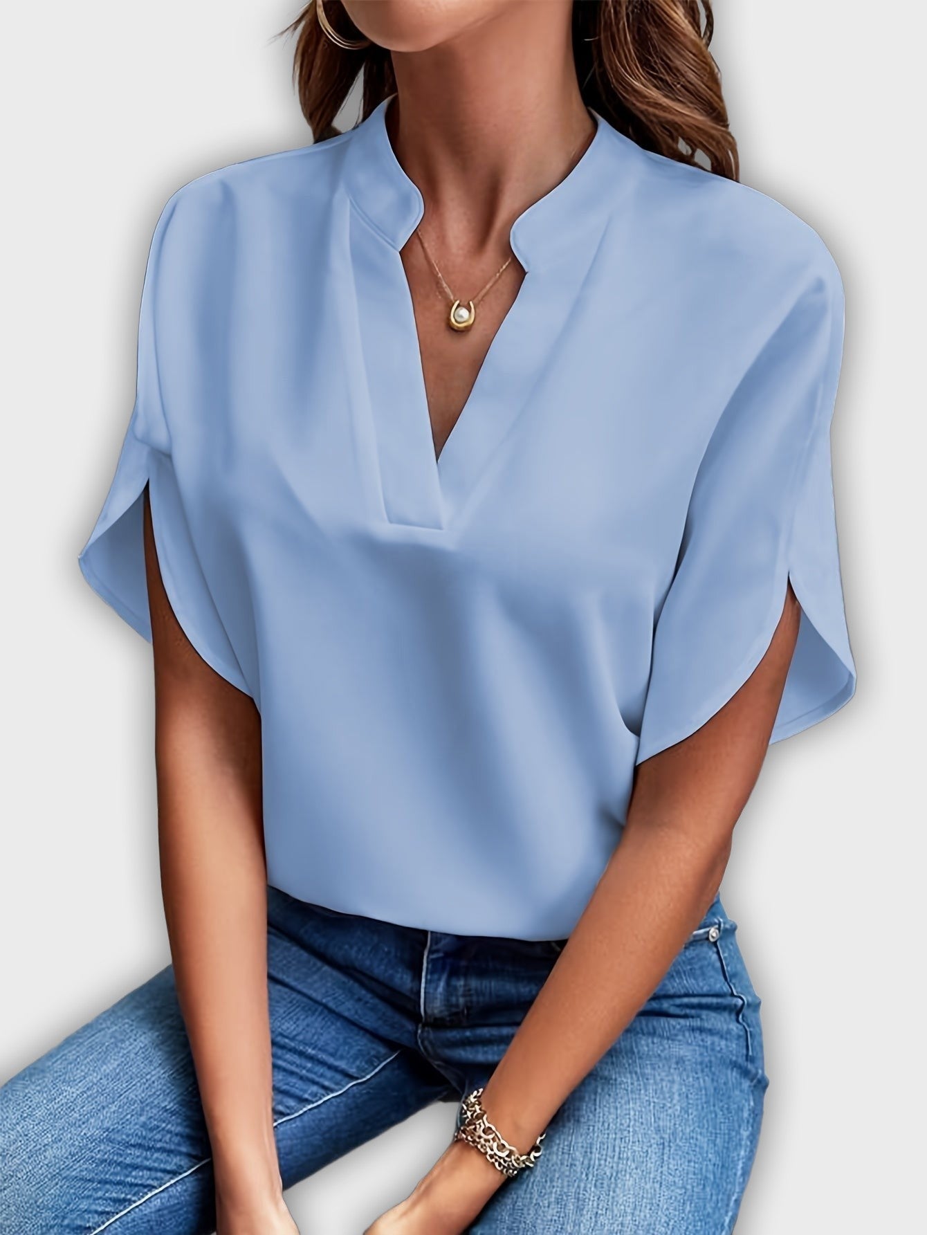 Camisa elegante para mujeres de algodón poliéster con mangas cortas