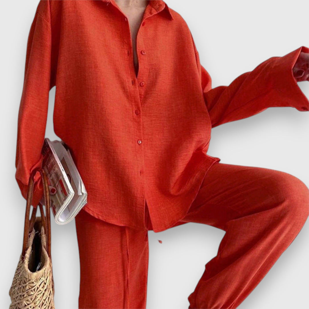 Luiza – Conjunto de verano con blusa y pantalones anchos