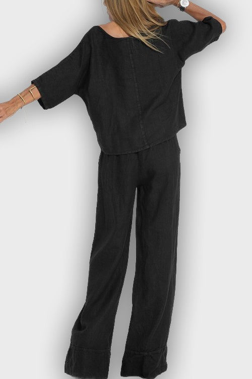 Conjunto elegante de algodón-lino para mujeres en dos piezas