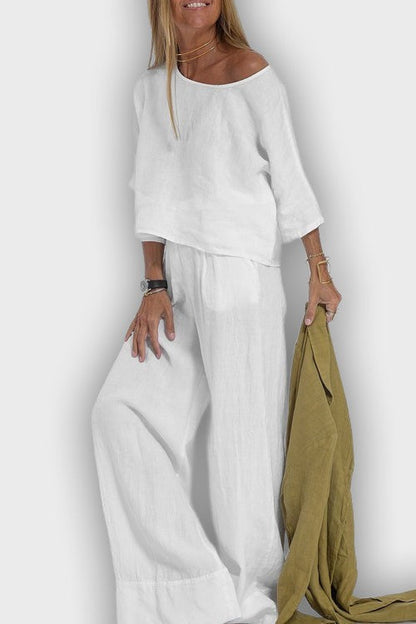 Conjunto elegante de algodón-lino para mujeres en dos piezas