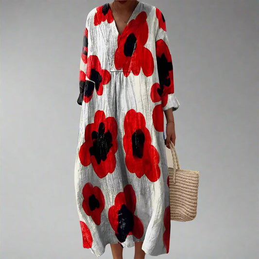 Barbara™ | Vestido maxi de algodón con estampado de flores de amapola