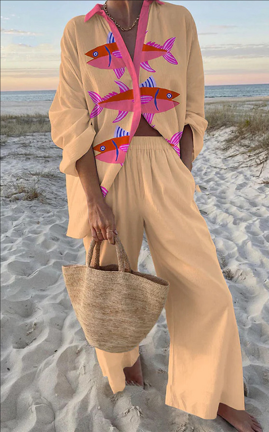 Evalisse™ | Conjunto de sábanas con estampado de peces rosas