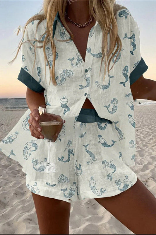Gelira™ | Falda corta de lino con estampado de sirena