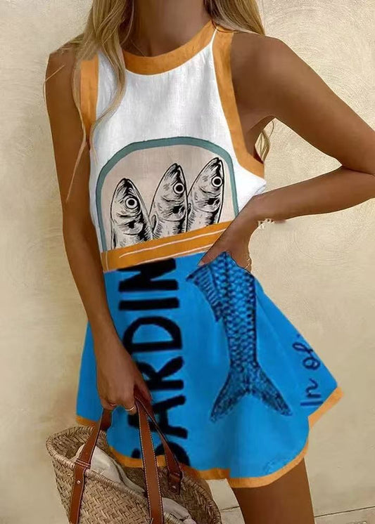 Izoria™ | Vestido miniatura con estampado azul