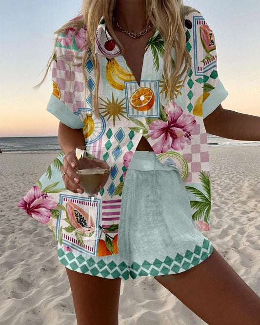 Mavín™ | Traje de licra corto con estampado de frutas