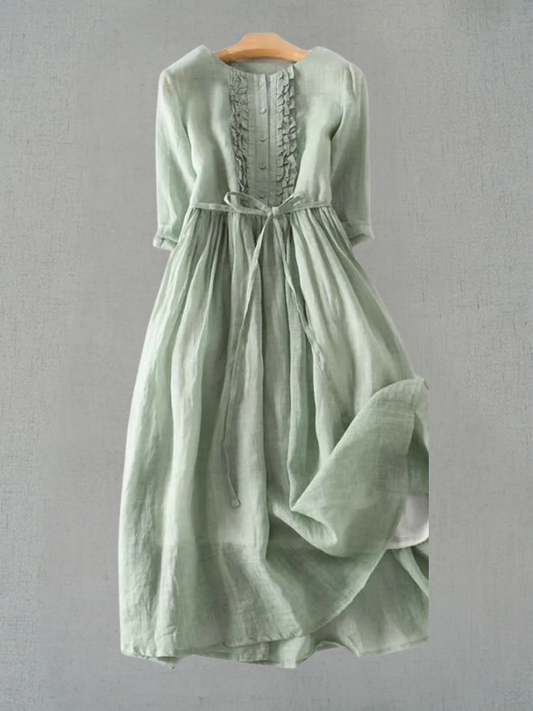 Aria - Vestido de mujer estilo retro con cuello redondo y cintas en la cintura