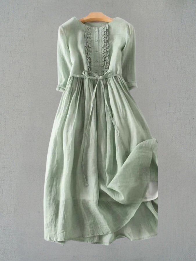 Aria - Vestido de mujer estilo retro con cuello redondo y cintas en la cintura