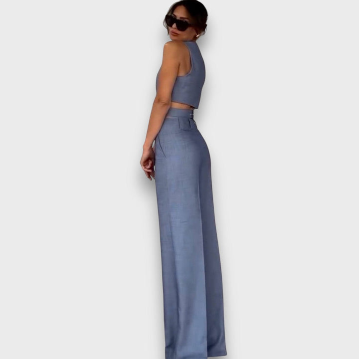 Solange – Conjunto blanco con cinturón en la cintura y pierna ancha