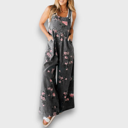 Tibula – Mono de mezclilla floral con corte amplio