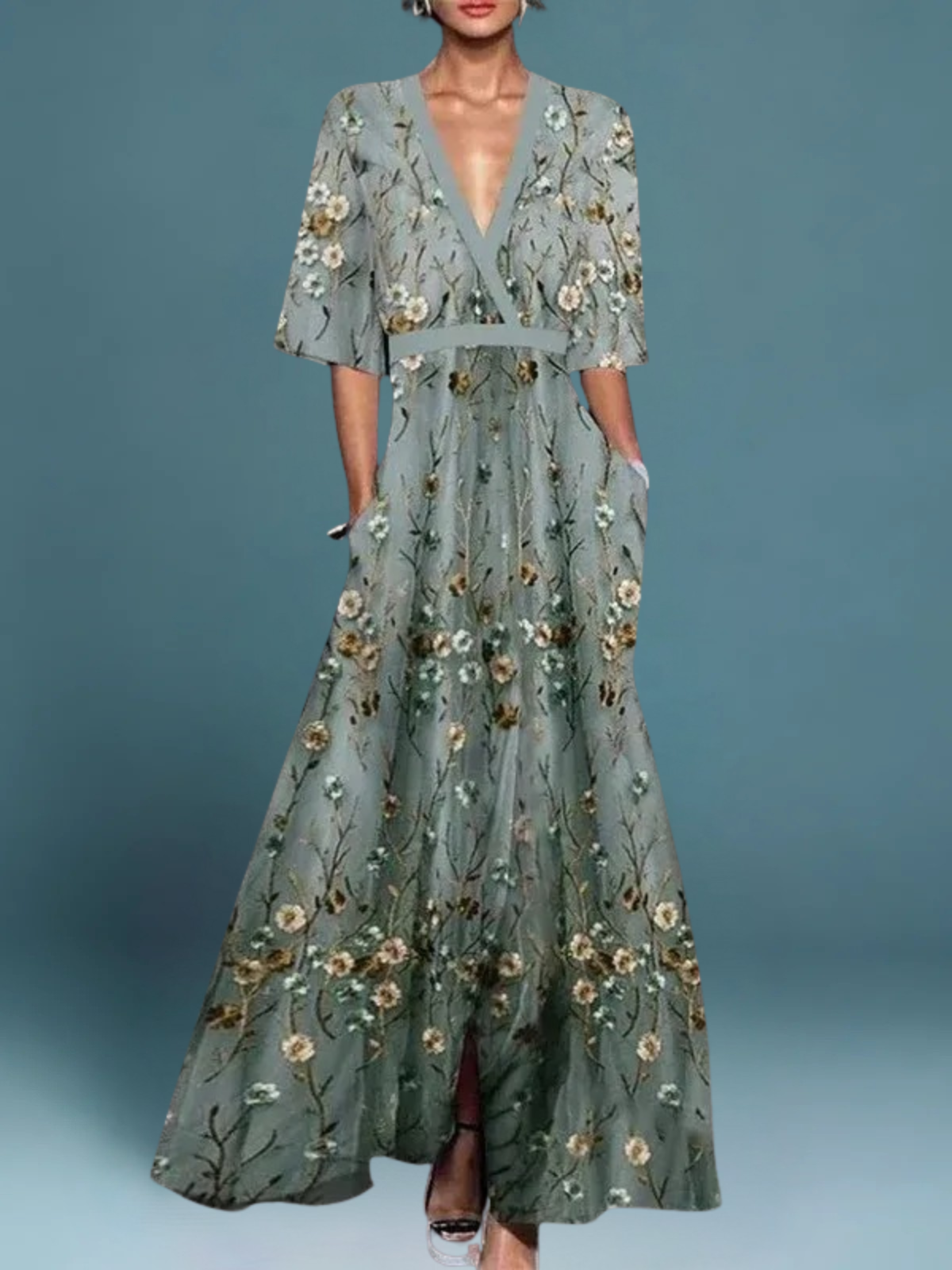 Oceán | Vestido largo elegante con flores