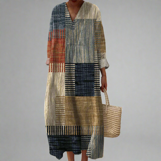 Harriet™ | Vestido maxi casual estilo patchwork en tonos tierra