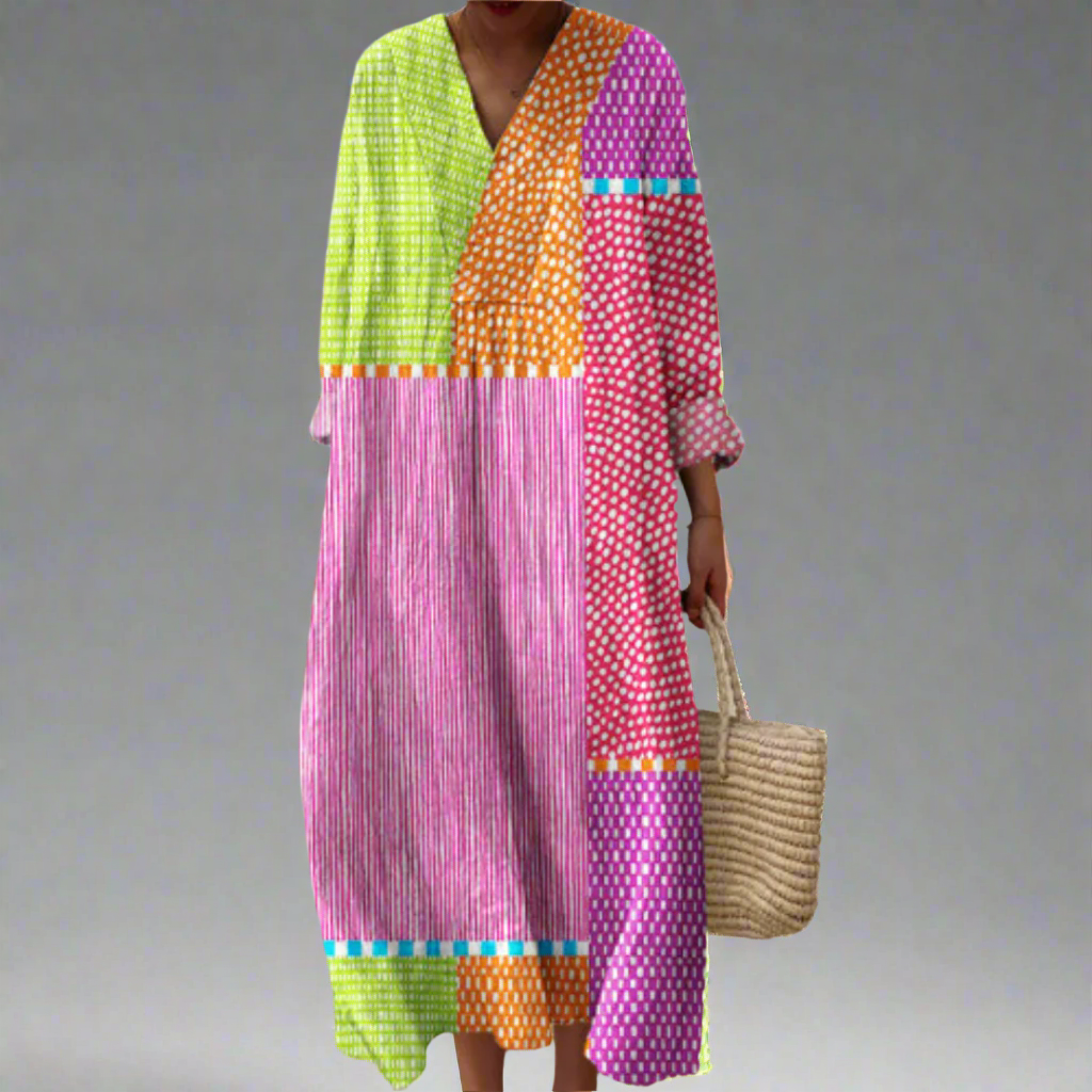 Rubi™ | Vestido maxi con patchwork y lunares