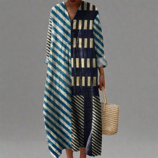 Martha™ | Vestido de patchwork moderno con rayas