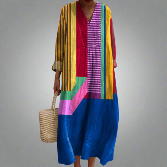 רות™ | Vestido maxi ligero con diseño en bloques de colores