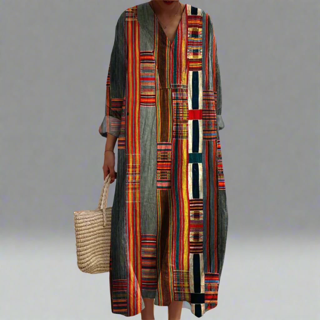Marian™ | Vestido maxi boho con rayas geométricas