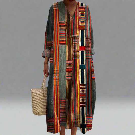 Marian™ | Vestido maxi boho con rayas geométricas