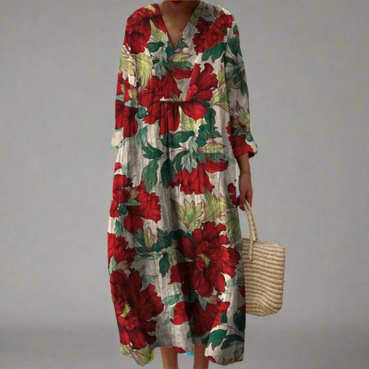 Abelyn™ | Impresión de hibiscos de Conor vestido maxi relajado