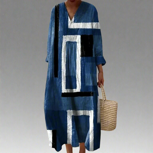 Monik™ | Vestido maxi holgado en color azul marino abstracto
