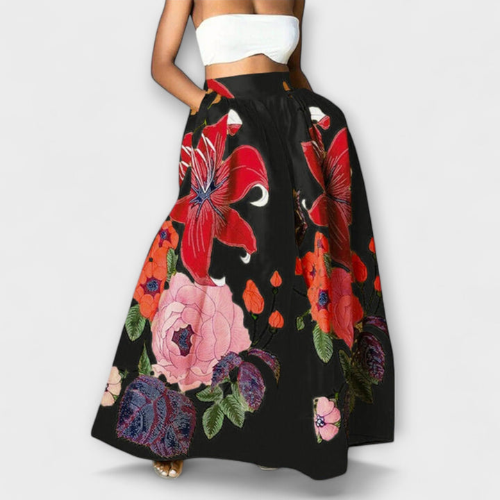 Falda maxi de cintura alta con estampado de flores